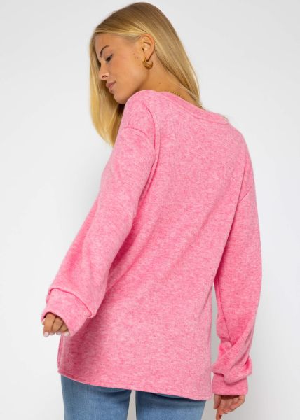 Oversize soft Sweater mit tiefem V-Ausschnitt - pink