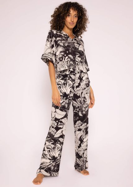 Viskose Hose mit Print, schwarz