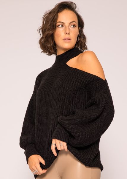 Oversize Cut-Out Pullover - schwarz