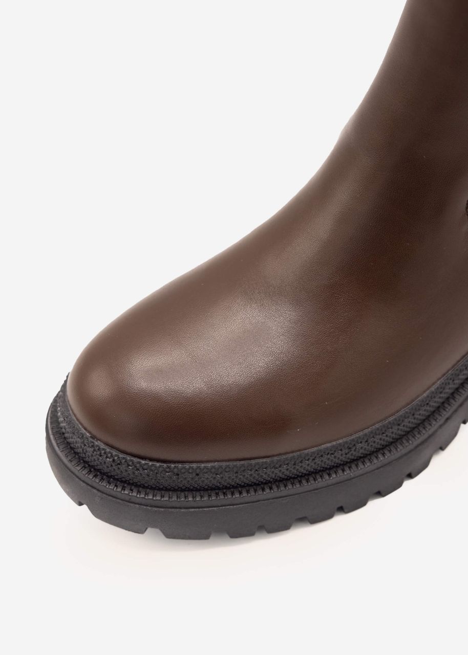 Chelsea-Boots mit schwarzem Stretcheinsatz, schokobraun