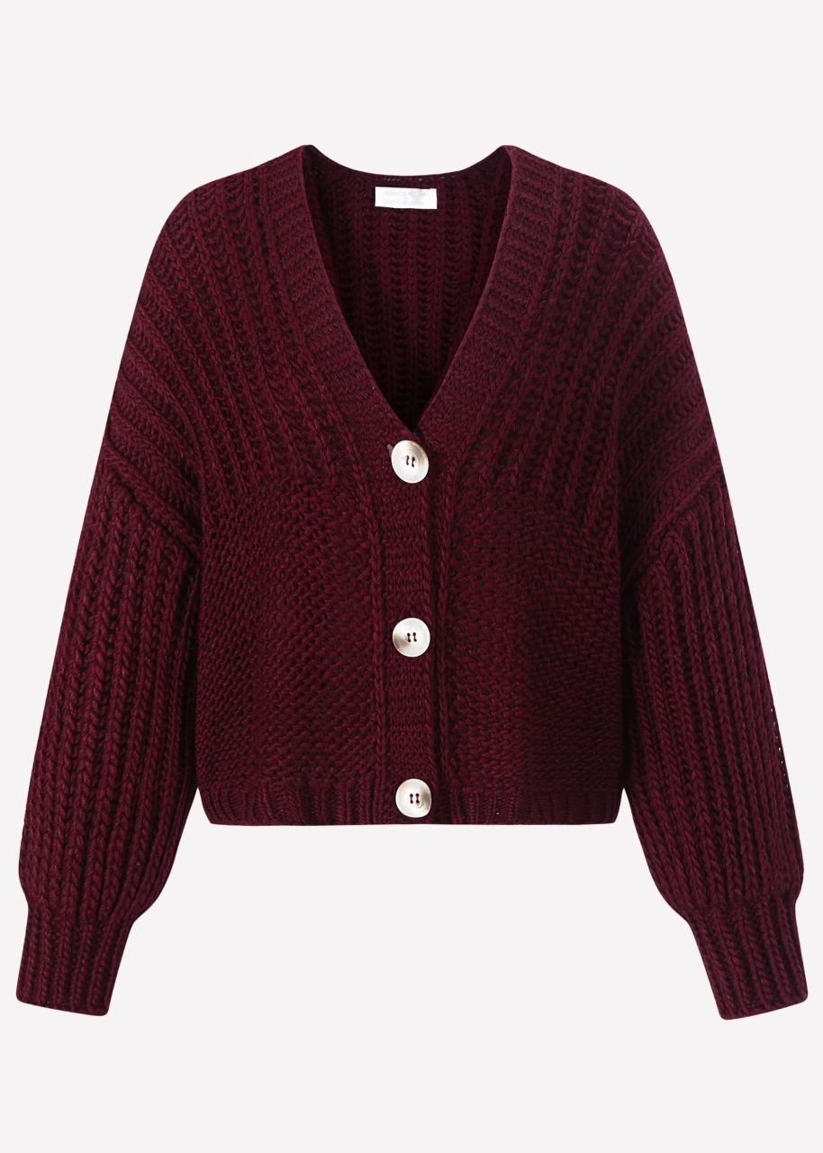 Jessica Haller Strick-Cardigan mit gerippten Ärmeln und Knopfleiste - burgundy