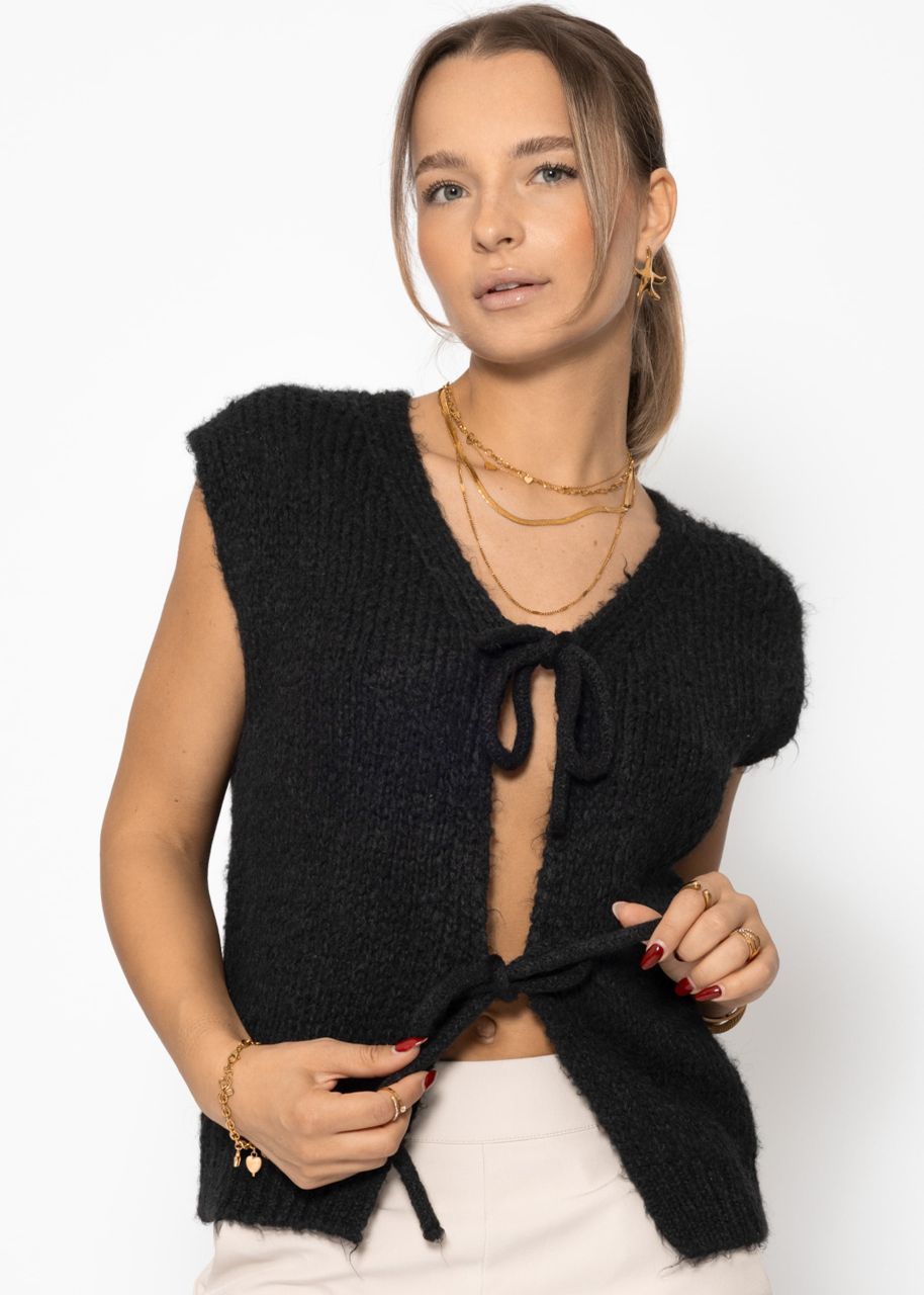 Flauschige, ärmellose Strickweste - schwarz
