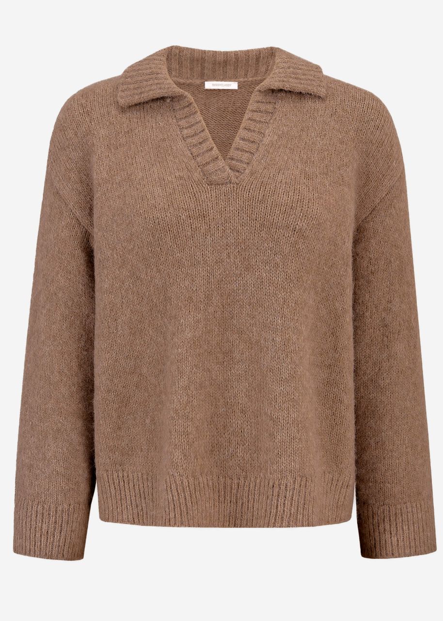 Oversize Pullover mit Kragen - taupe