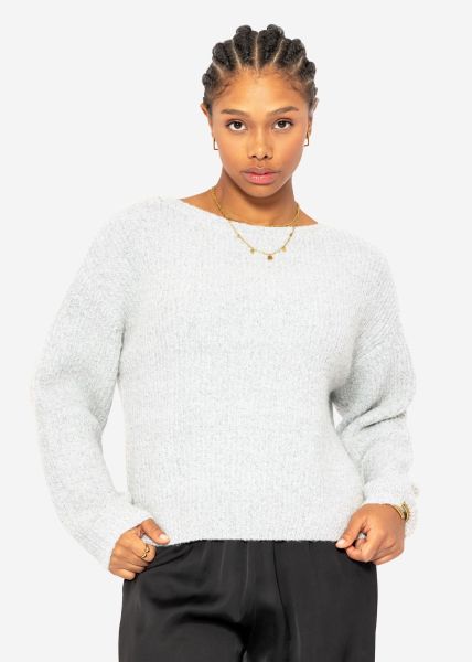 Gerippter Pullover mit Rundhalsausschnitt - grau