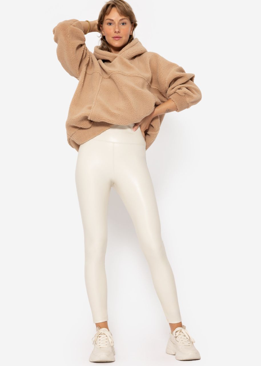 High-Rise Thermo Lederleggings mit breitem Bund - offwhite