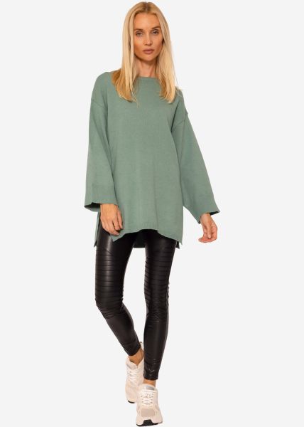Oversize Pullover mit Seitenschlitzen - grün