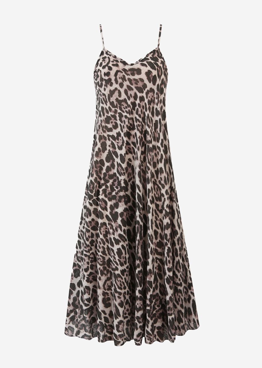 Musselin Beach Kleid mit Leo Print - braun