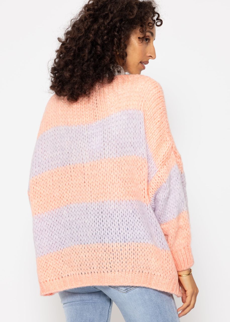 Gestreifter oversize Cardigan - peach-flieder