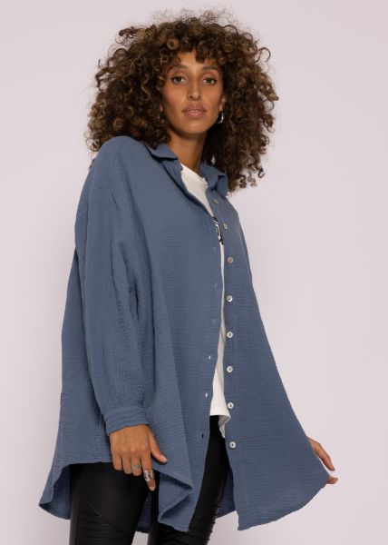 Ultra oversize Musselin-Blusenhemd, jeansblau