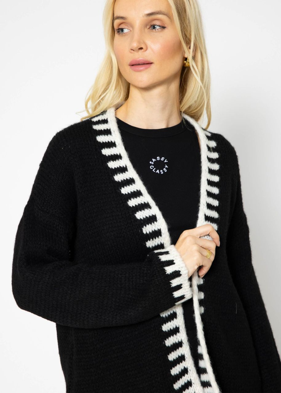 Cardigan mit offwhite Details - schwarz