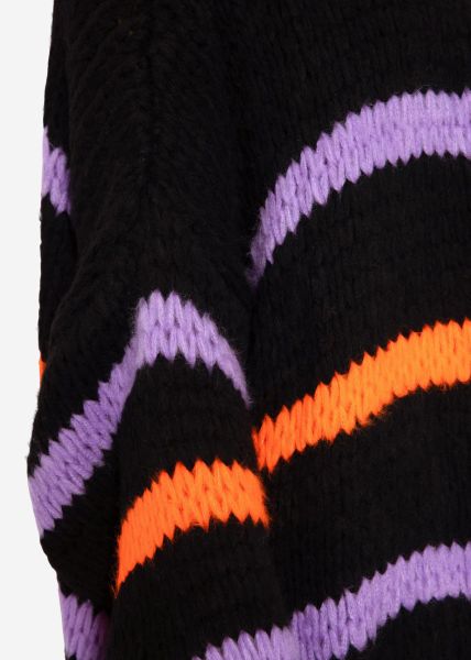 Oversize Cardigan mit lila und orange Streifen - schwarz