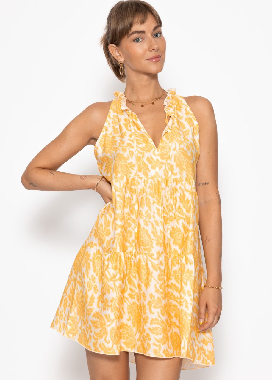 Kurzes Sommerkleid mit Blumenprint - gelb