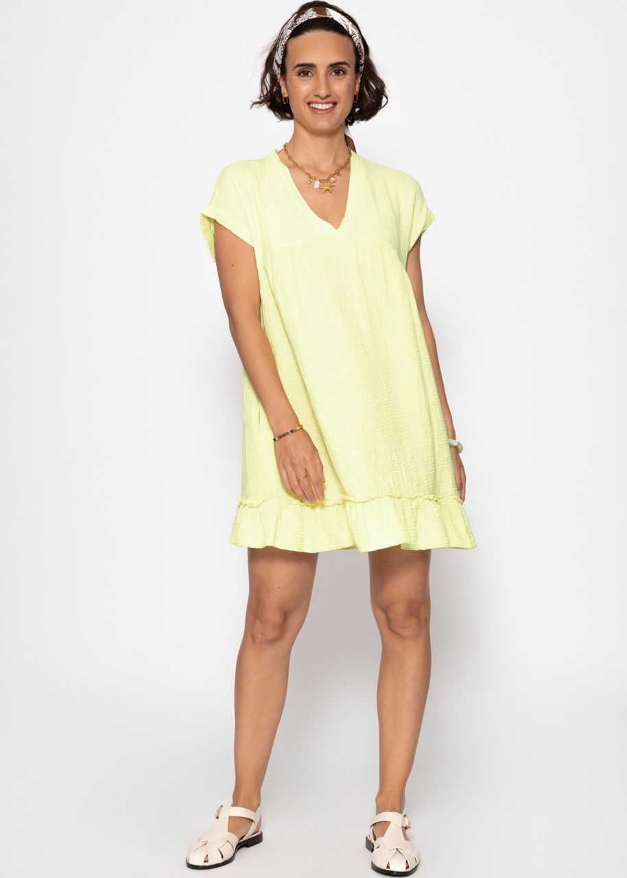 Musselin Kleid mit V-Ausschnitt - buttergelb