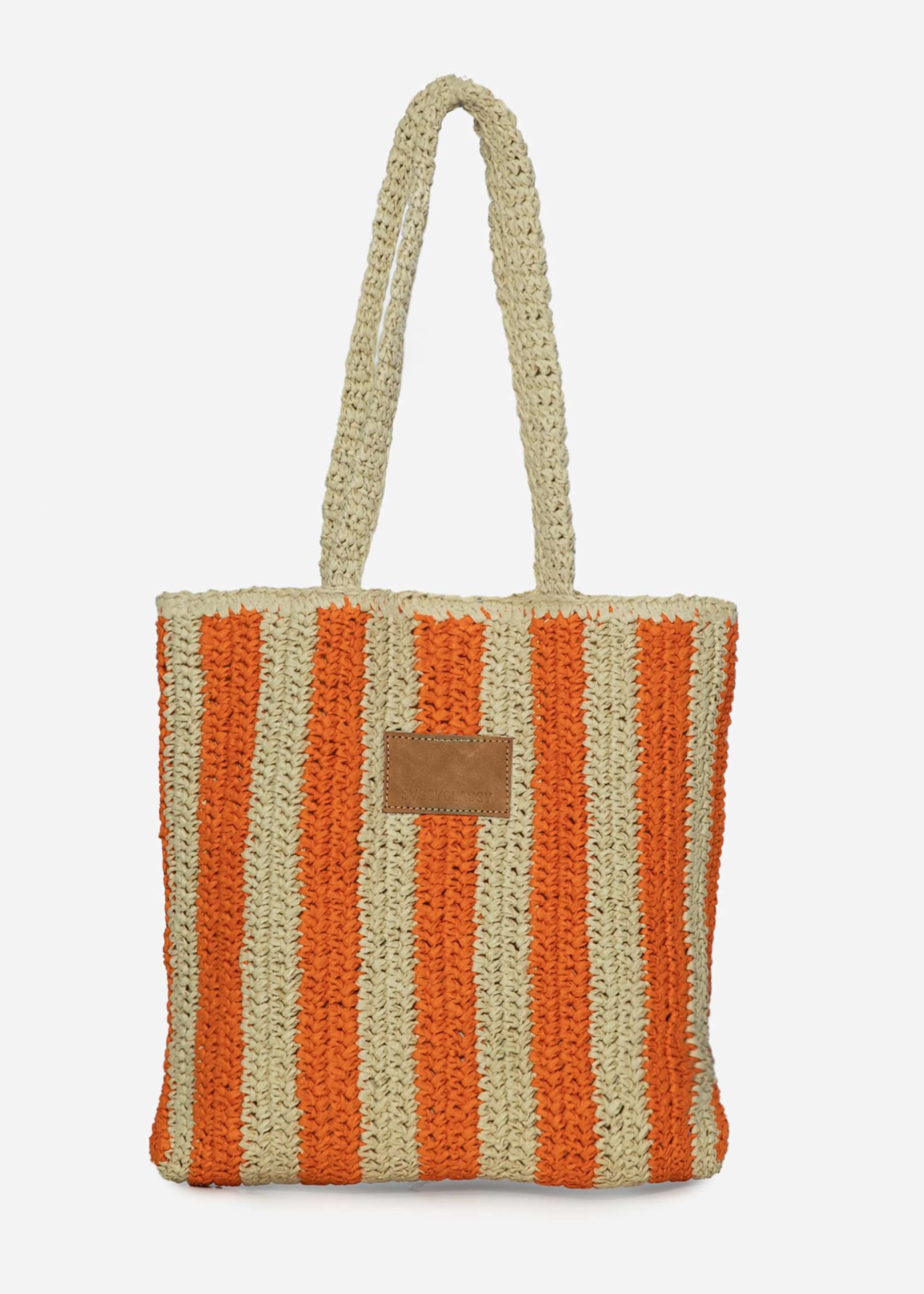 Gestreifter Bast-Shopper - orange