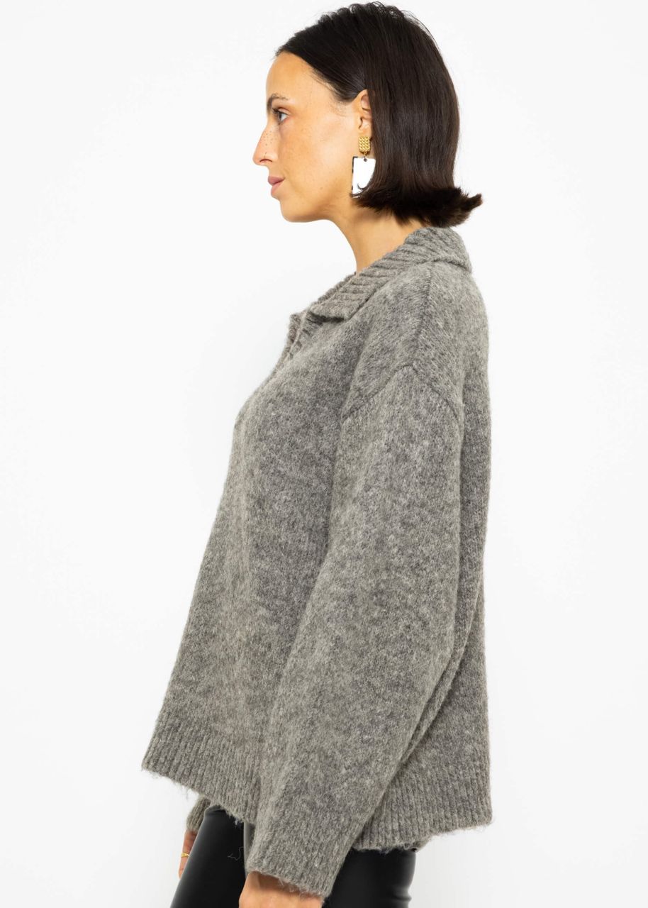 Oversize Pullover mit Kragen - grau