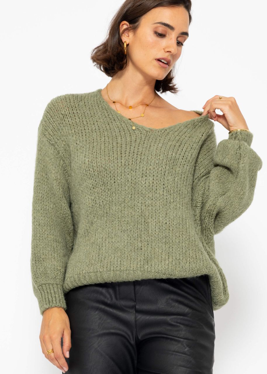 Oversize Pullover mit V-Ausschnitt - khaki