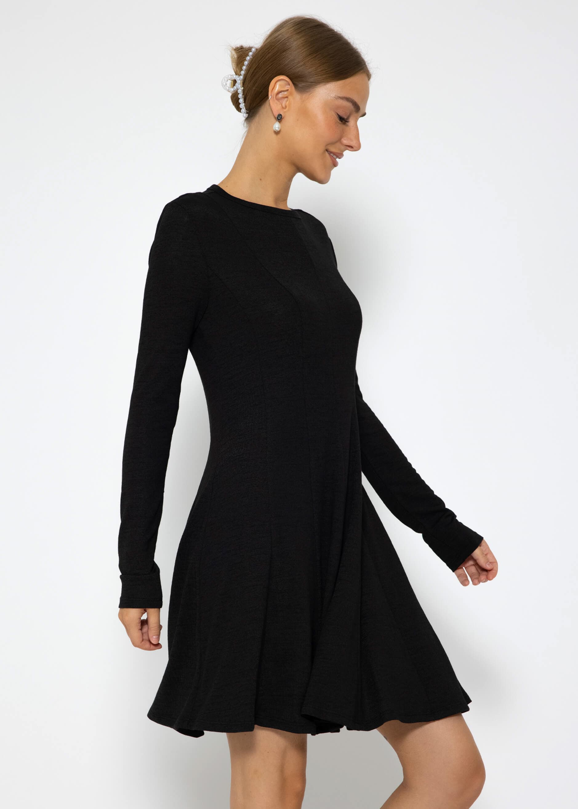 schwarz Langarm SASSYCLASSY Jerseykleid Bekleidung | | Kleider - |