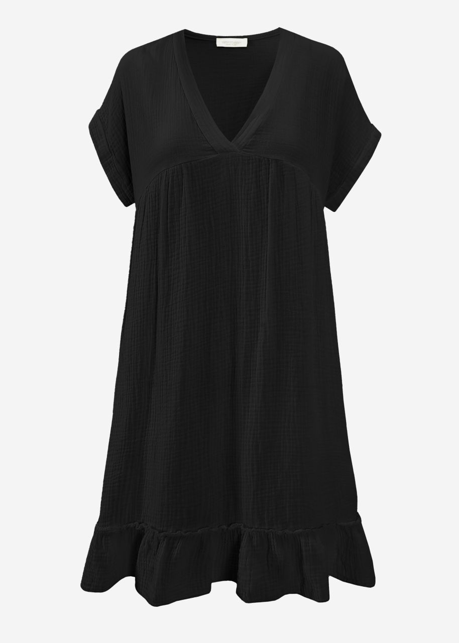 Musselin Kleid mit V-Ausschnitt - schwarz