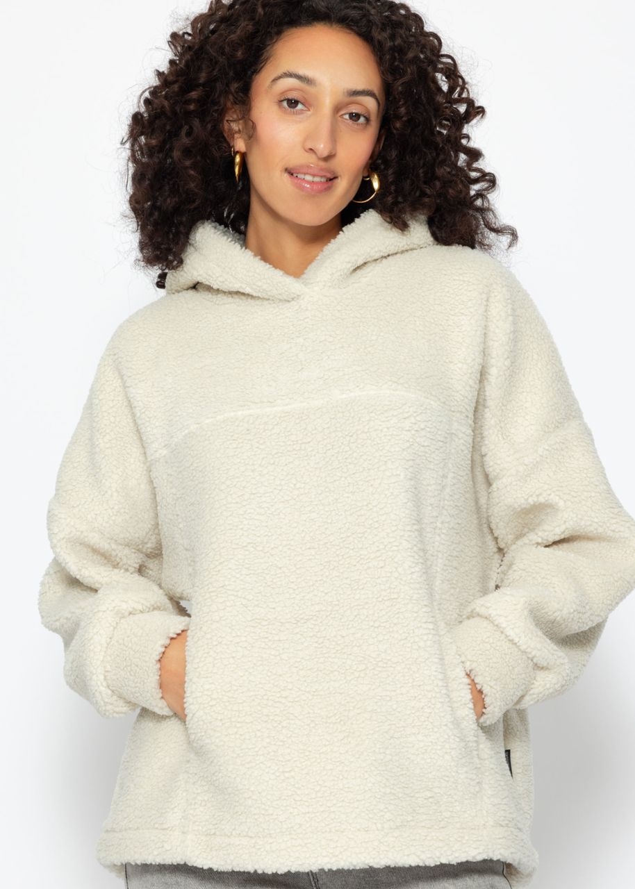 Oversize Teddy Sweatshirt mit Kapuze - offwhite