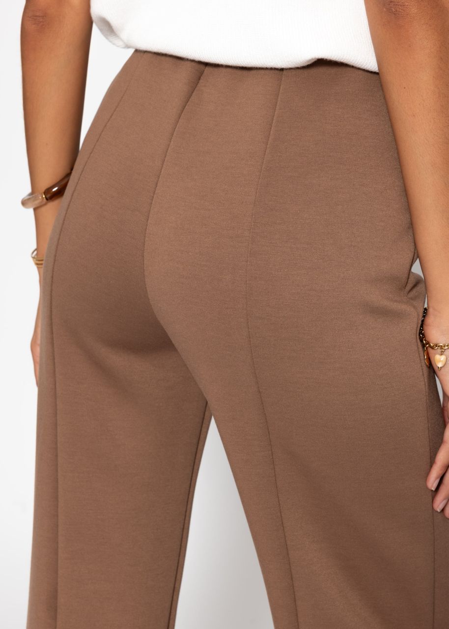 Highwaist Hose mit geradem Bein und Ziernaht - braun