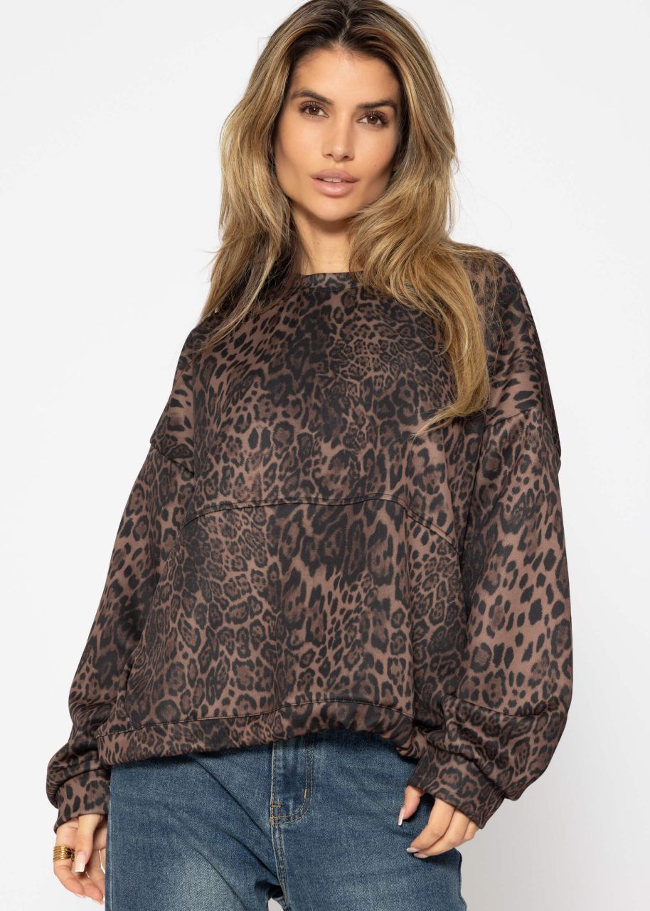 Softes Sweatshirt mit Leo-Print - schwarz-braun