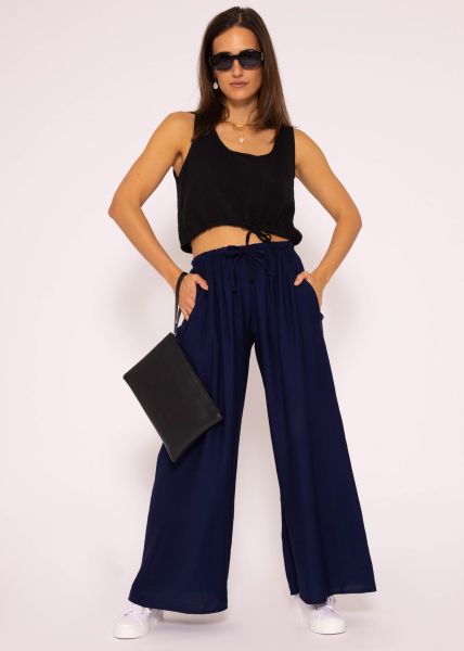 Musselin Top mit Zugband, schwarz