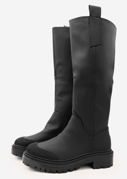 Kniehohe Stiefel mit betonter Zehenkappe, schwarz