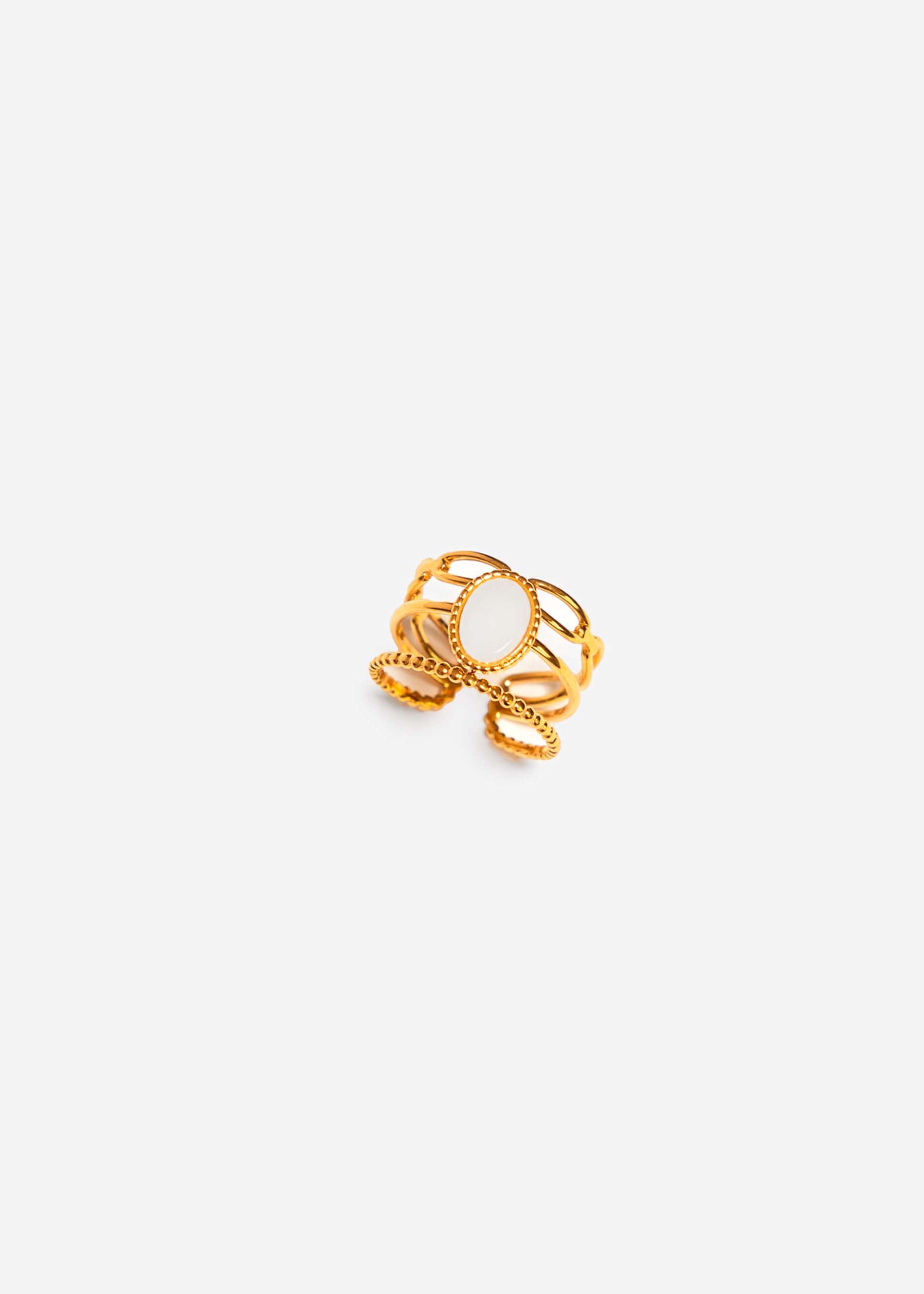 Dreigliedriger Ring mit weißem Schmuckstein - gold