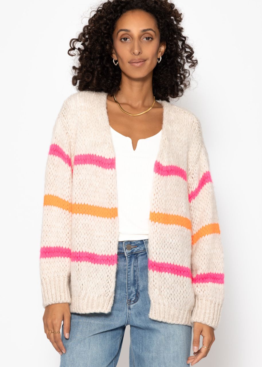 Oversize Cardigan mit pink und orange Streifen, offwhite