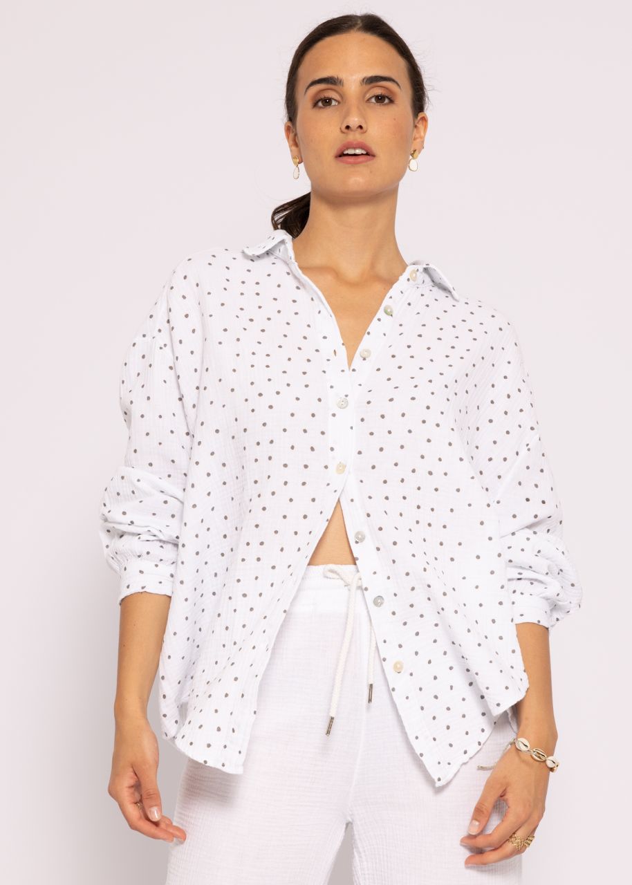 Ultra oversize Musselin-Blusenhemd mit Punkten, kürzere Variante, weiß