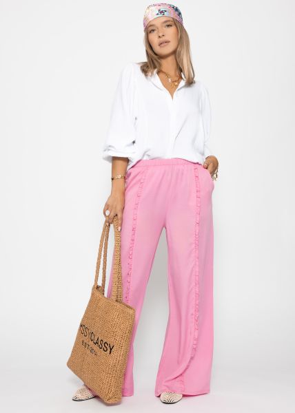 Hose mit weitem Bein und Rüschendetail - rosa