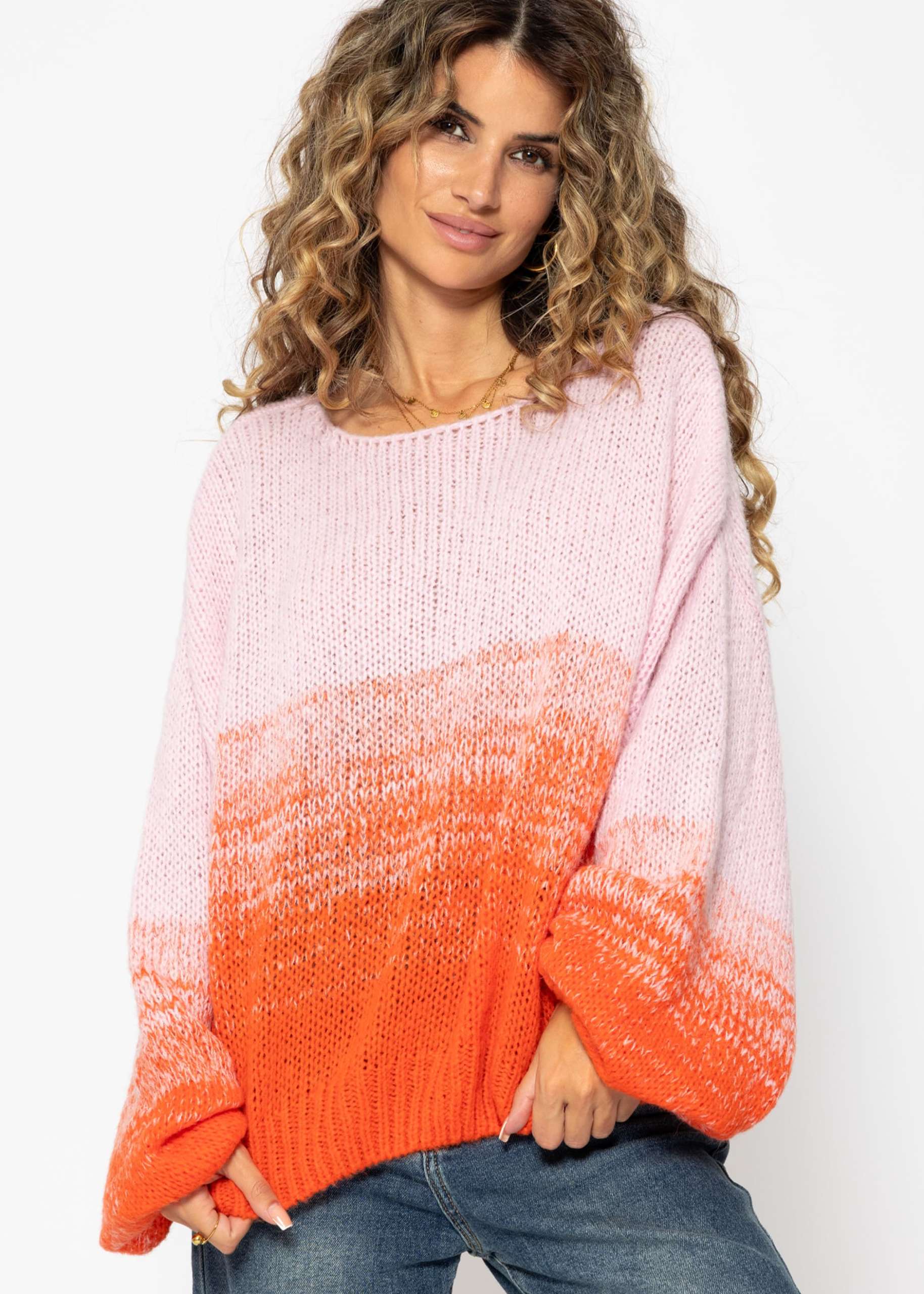 Pullover mit Ballonärmel und Farbverlauf - rosa-orange