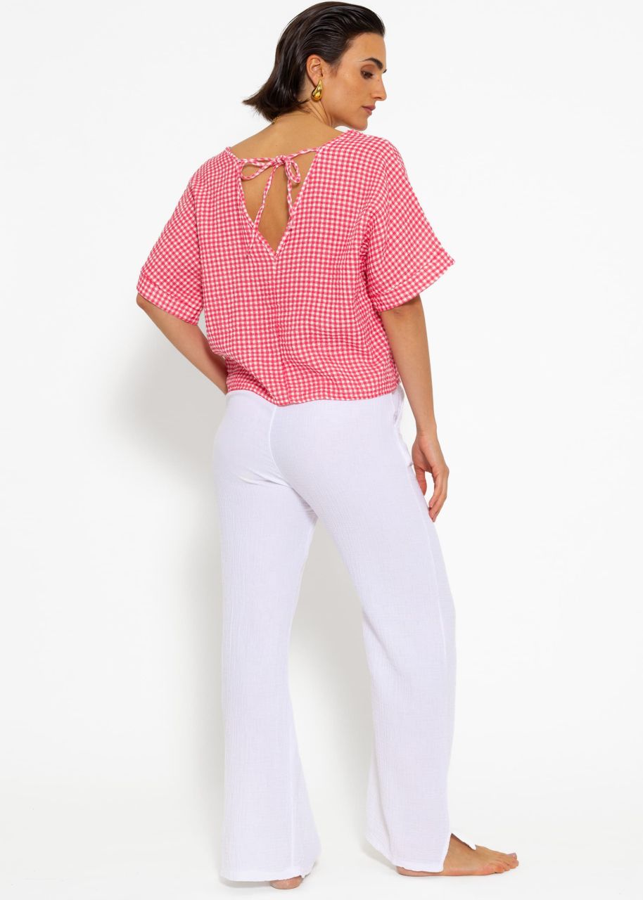 Musselin Shirt mit Vichy-Print - pink-weiß