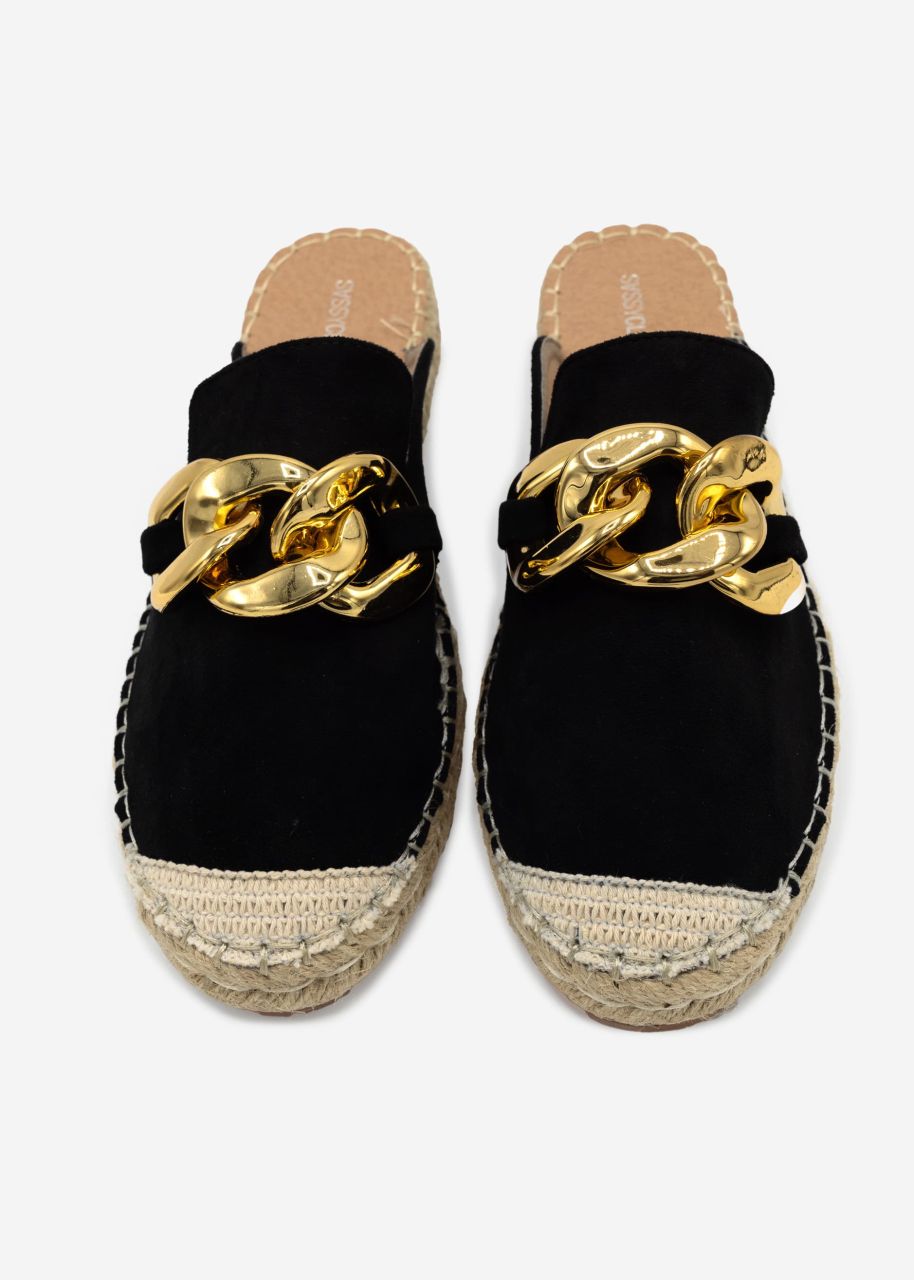 Espadrille Slider mit Kette - schwarz