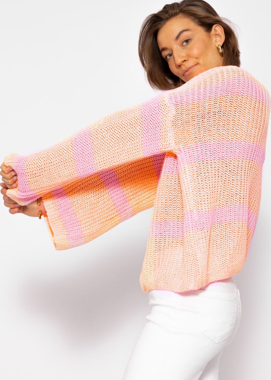 Gestreifter Baumwoll Pullover - peach-flieder