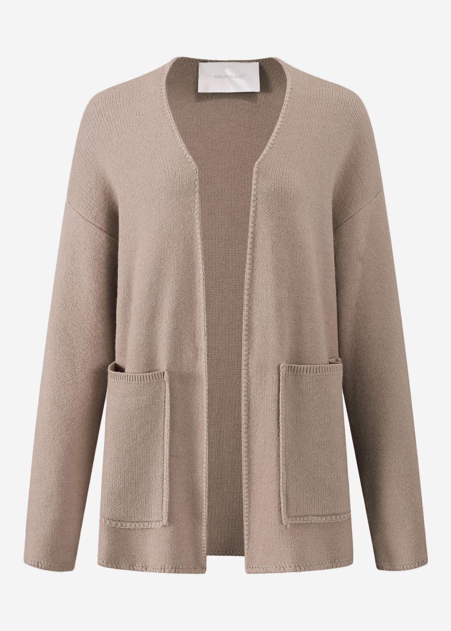 Offener Cardigan mit aufgesetzten Taschen - taupe