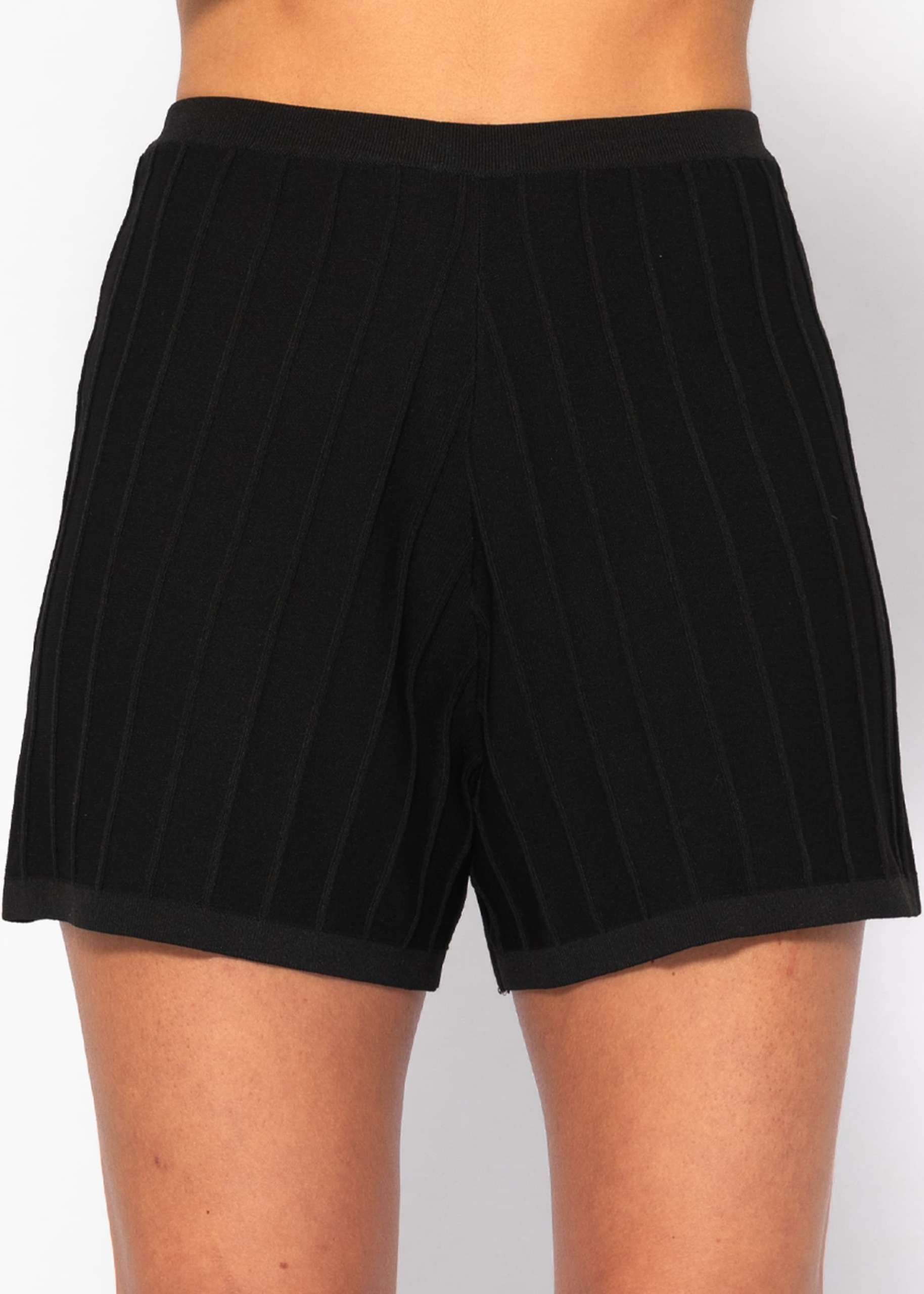 Strick Shorts mit Rippstruktur - schwarz