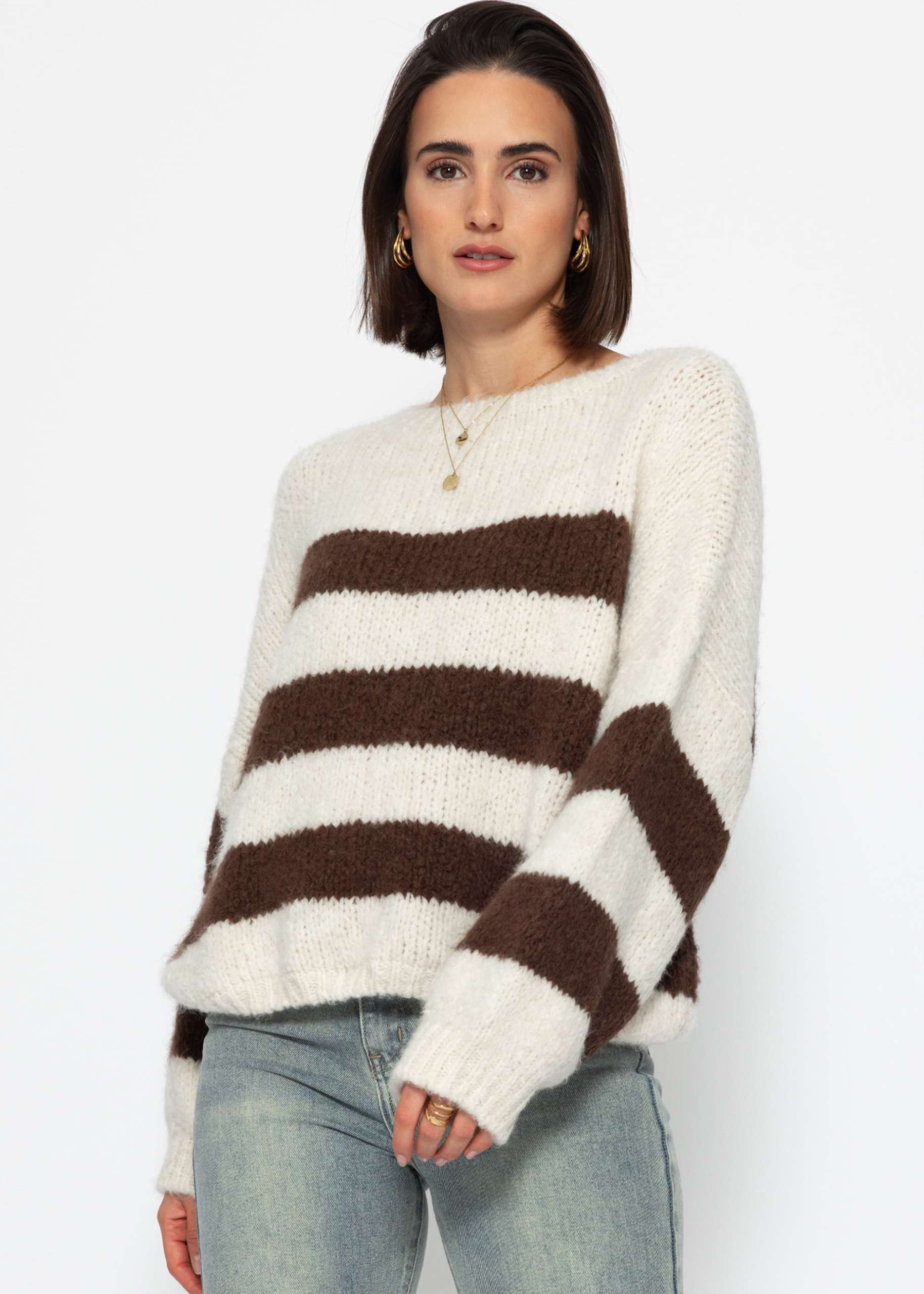 Gestreifter oversize Pullover - offwhite