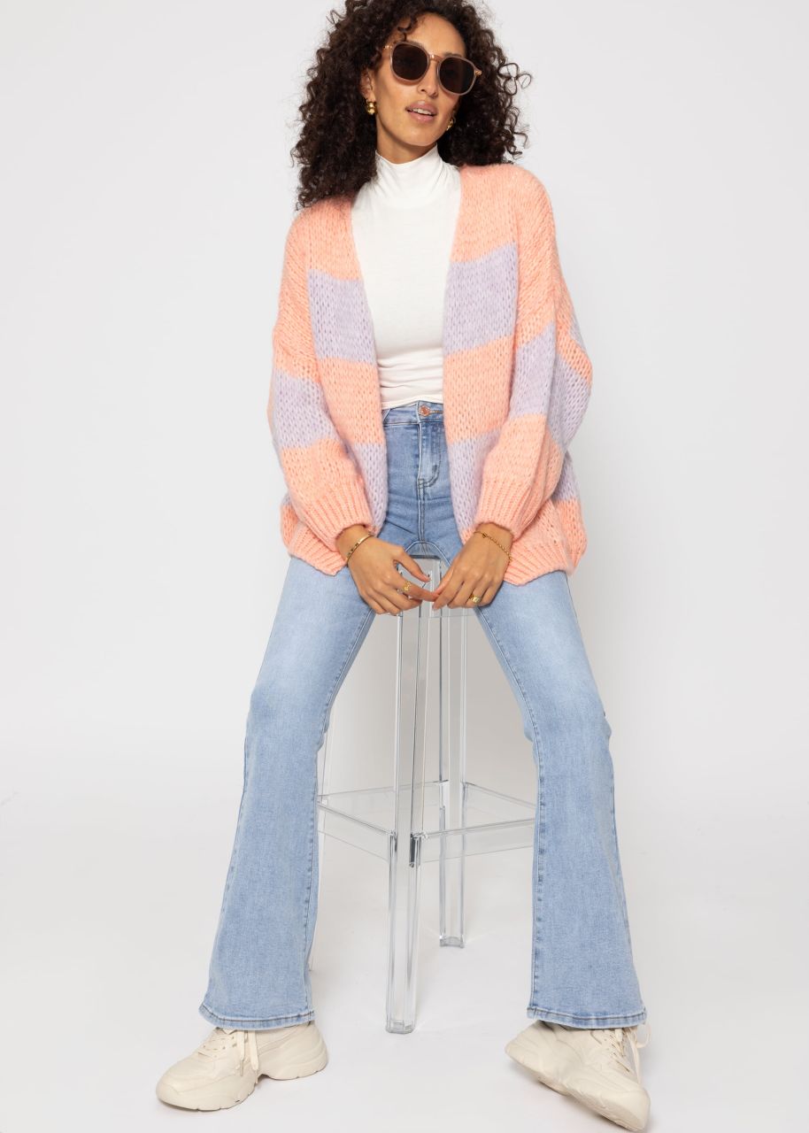 Gestreifter oversize Cardigan - peach-flieder