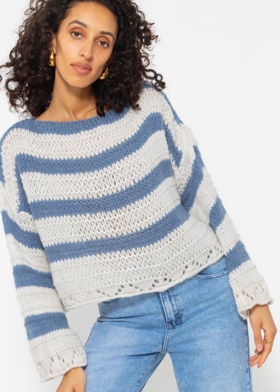 Pullover mit Streifen - jeansblau-beige