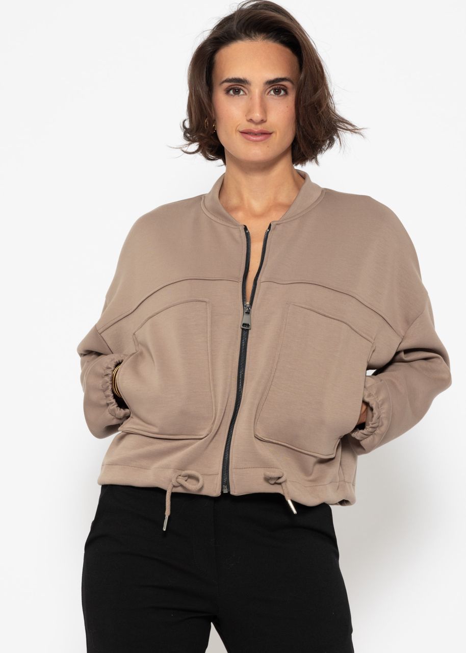 Sweat Jacke mit aufgesetzten Taschen - taupe