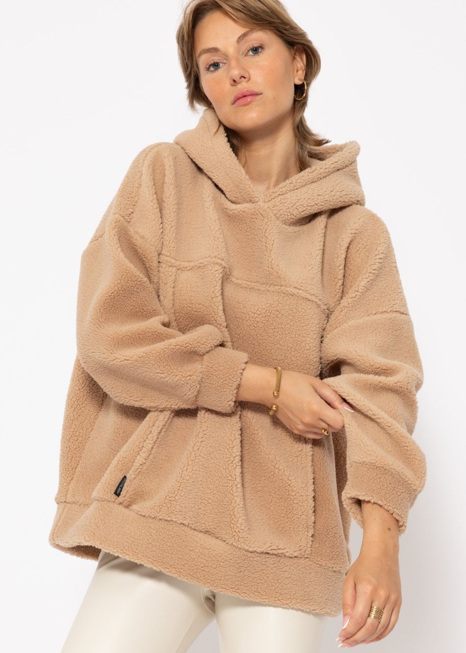 Oversize Teddy Hoodie mit Taschen - beige