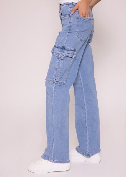 Straight Leg Cargo Jeans, blau