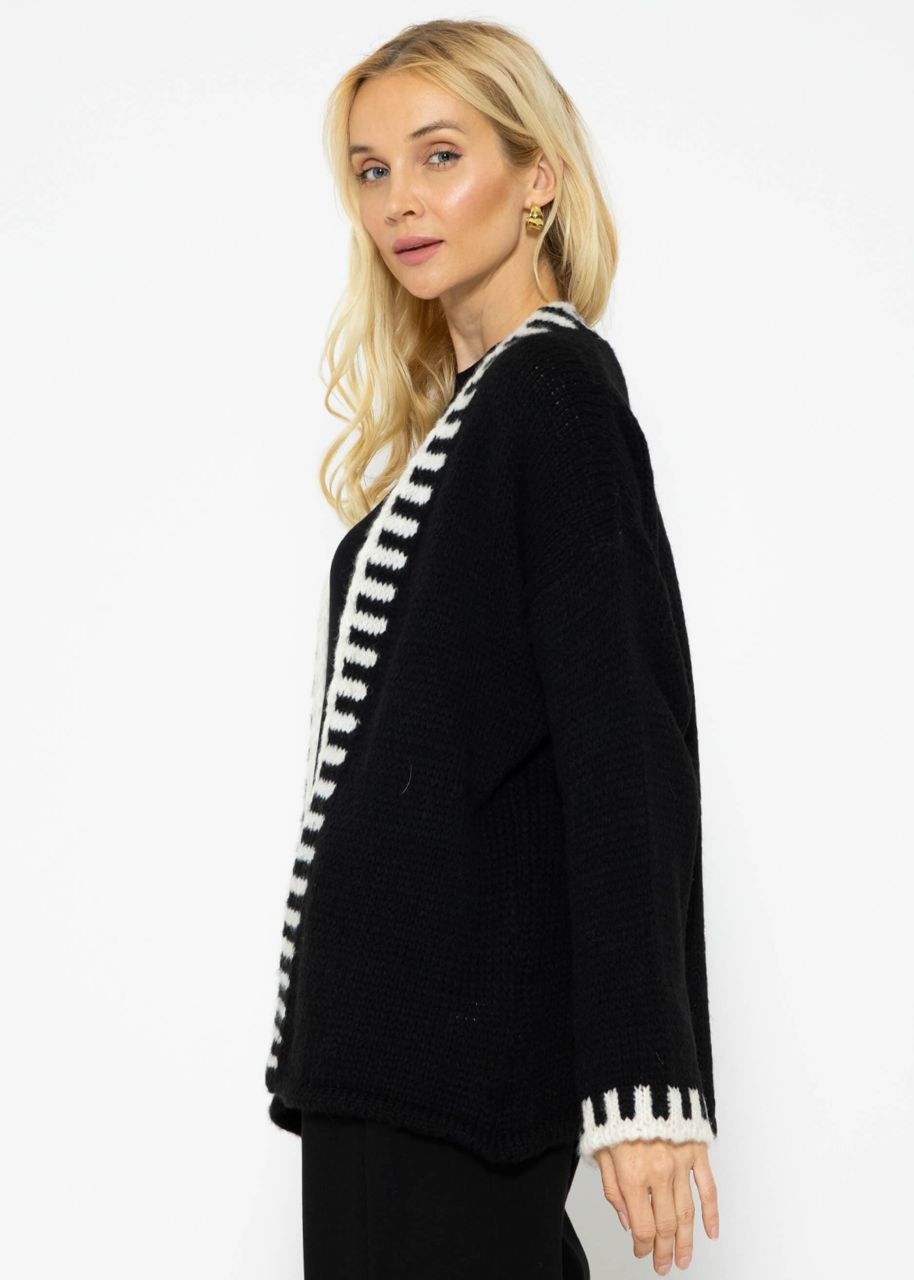 Cardigan mit offwhite Details - schwarz