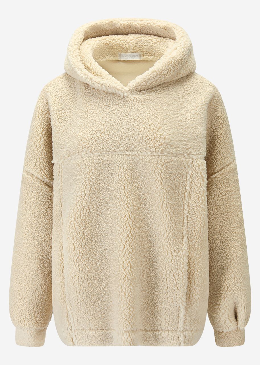 Oversize Teddy Sweatshirt mit Kapuze - hellbeige