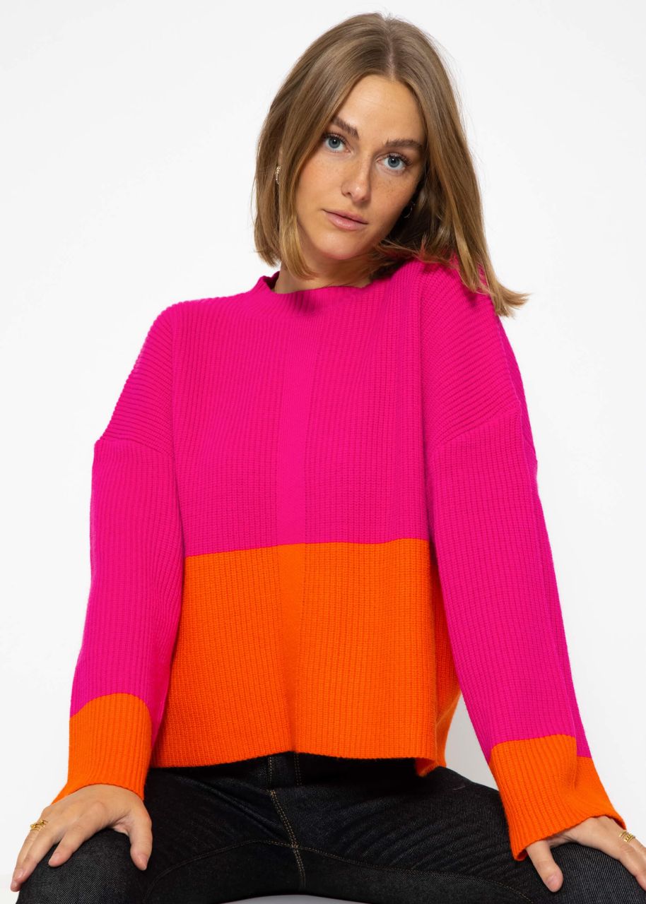 Pullover mit orangefarbenem Saum - pink