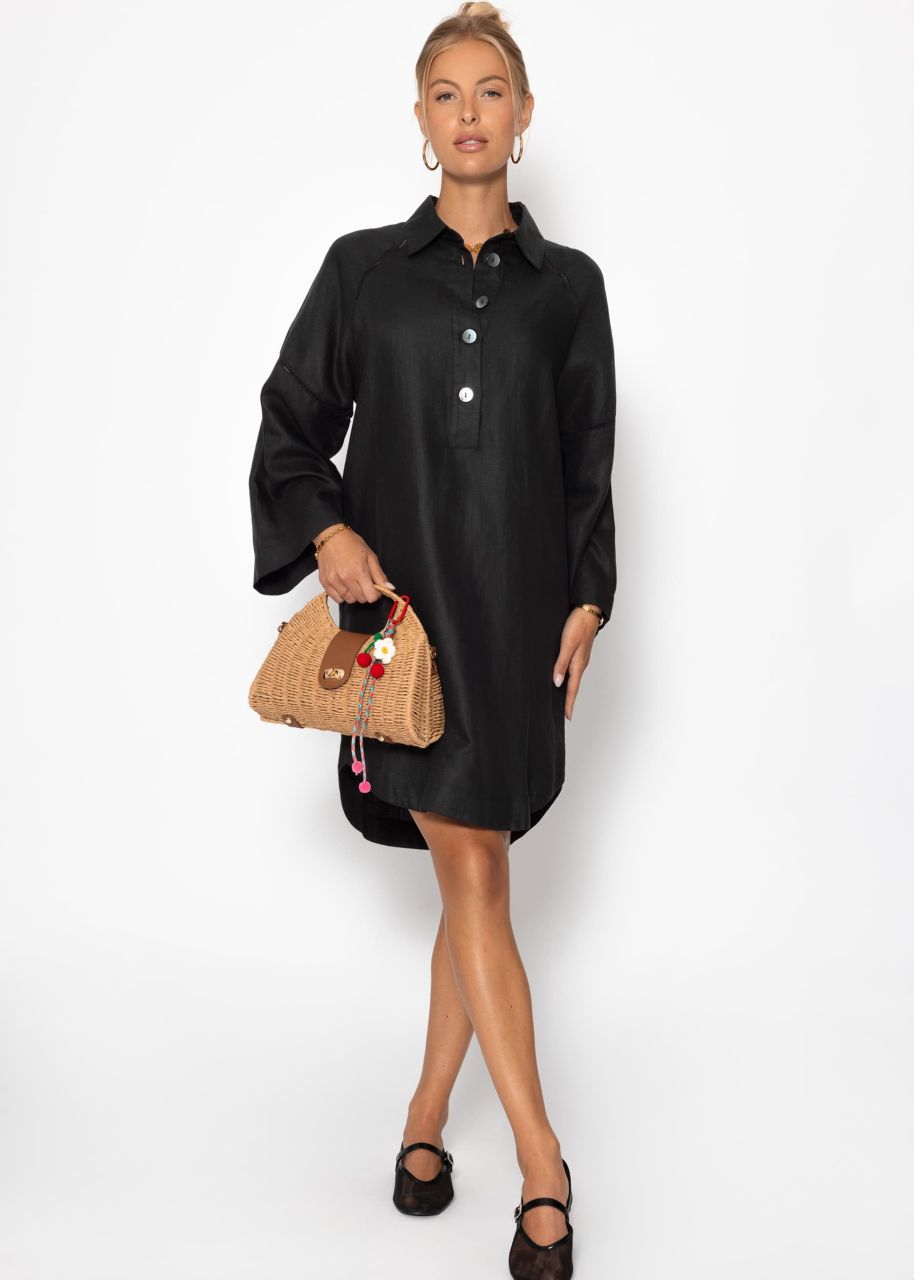 Leinen Kleid mit Knopfleiste - schwarz