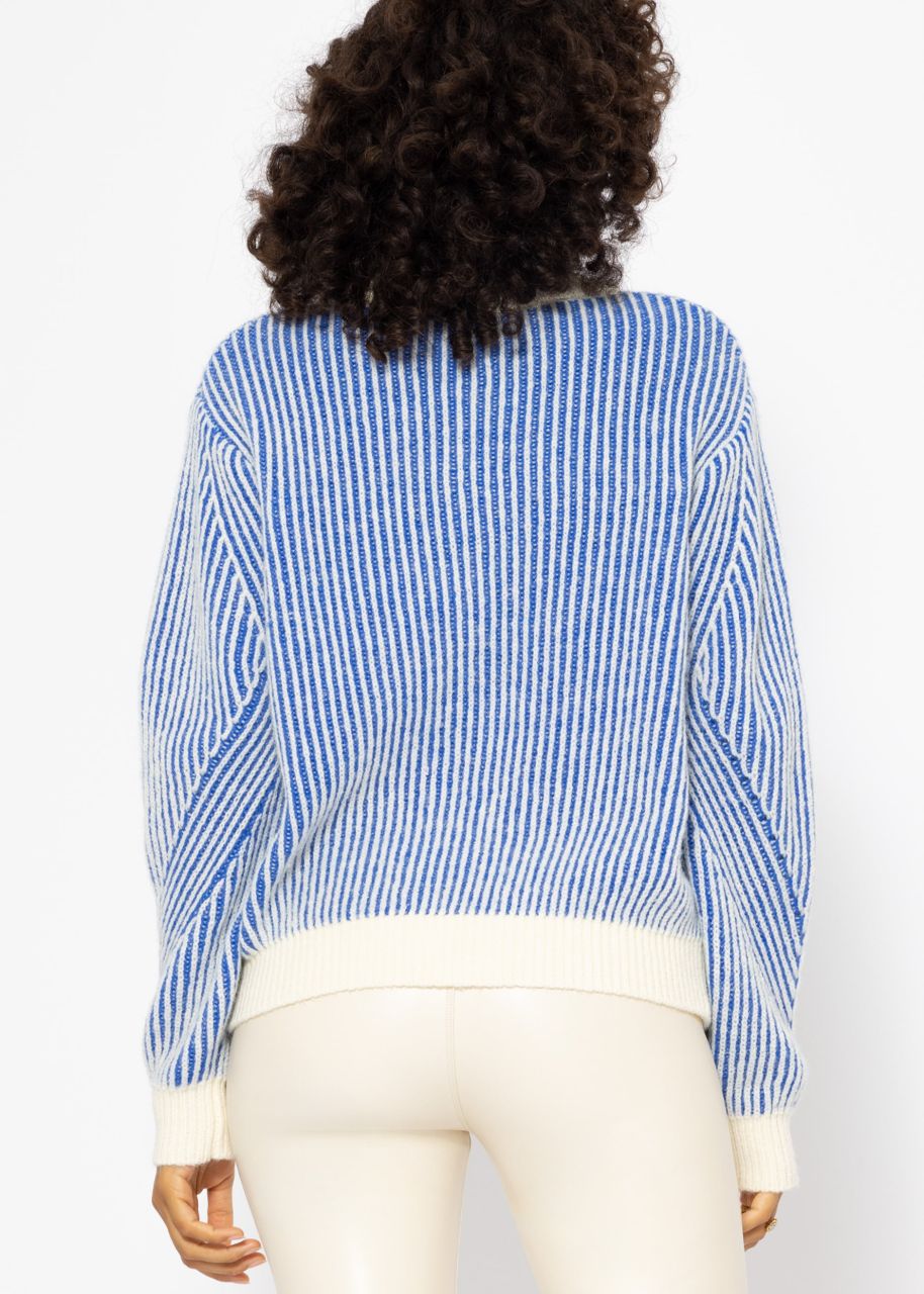 2-farbig gerippter Pullover - blau-offwhite