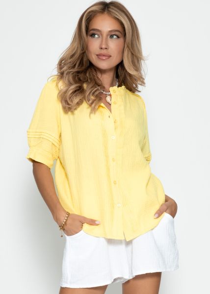 Image of Kurzarm Musselin Bluse - buttergelb