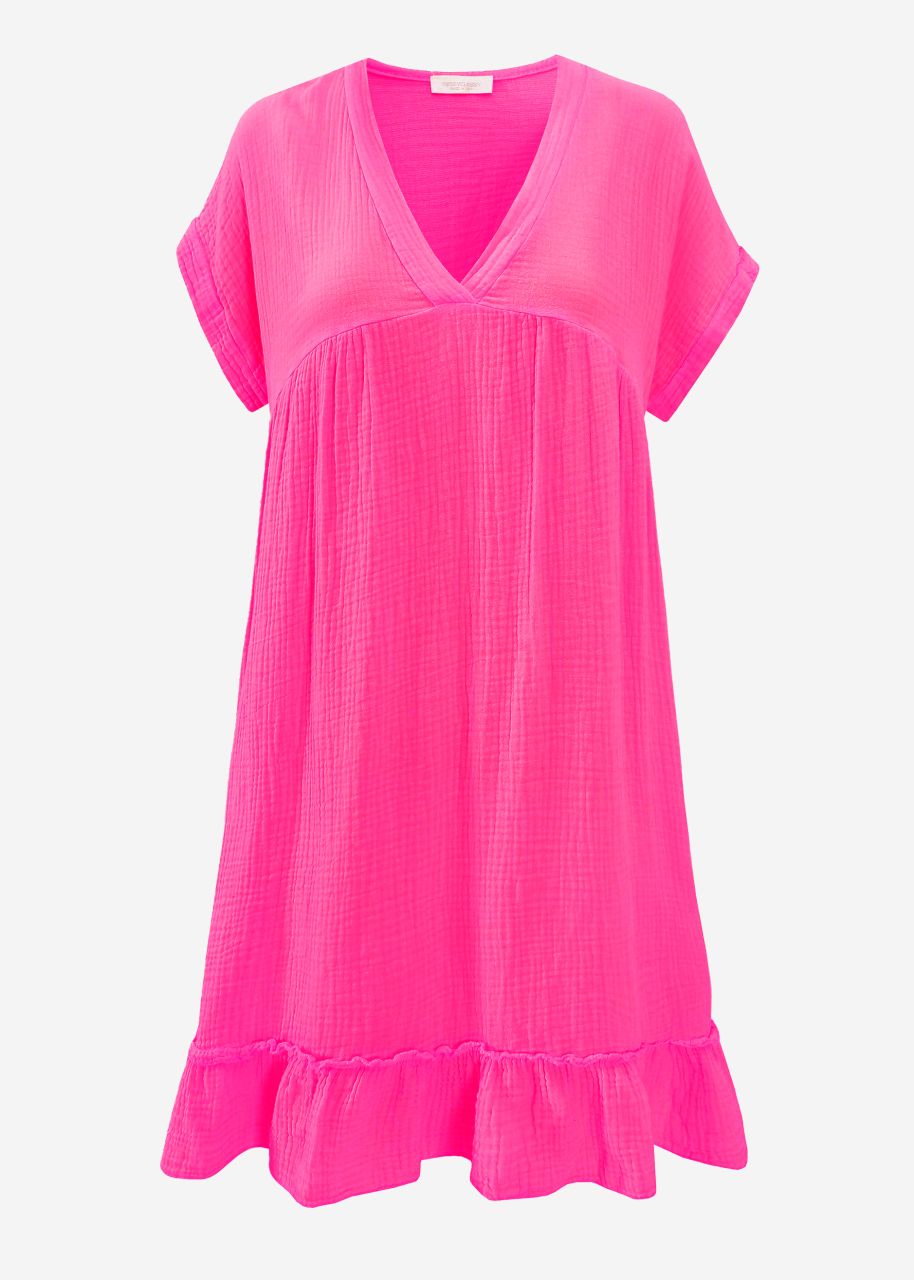 Musselin Kleid mit V-Ausschnitt - pink